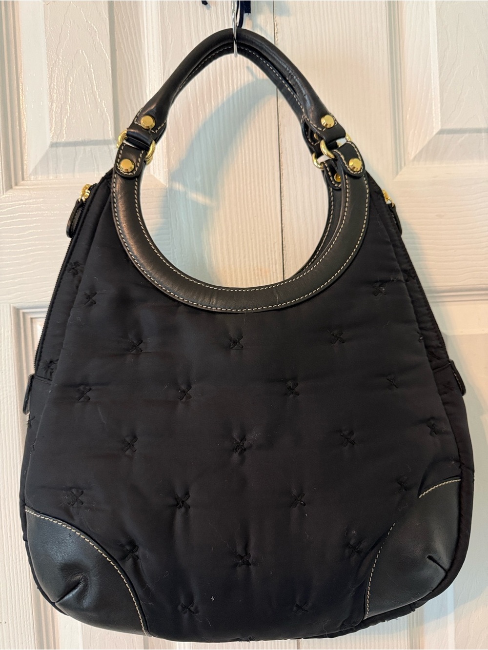 J. McLaughlin Black Quilted Handbag with Gold Hardware